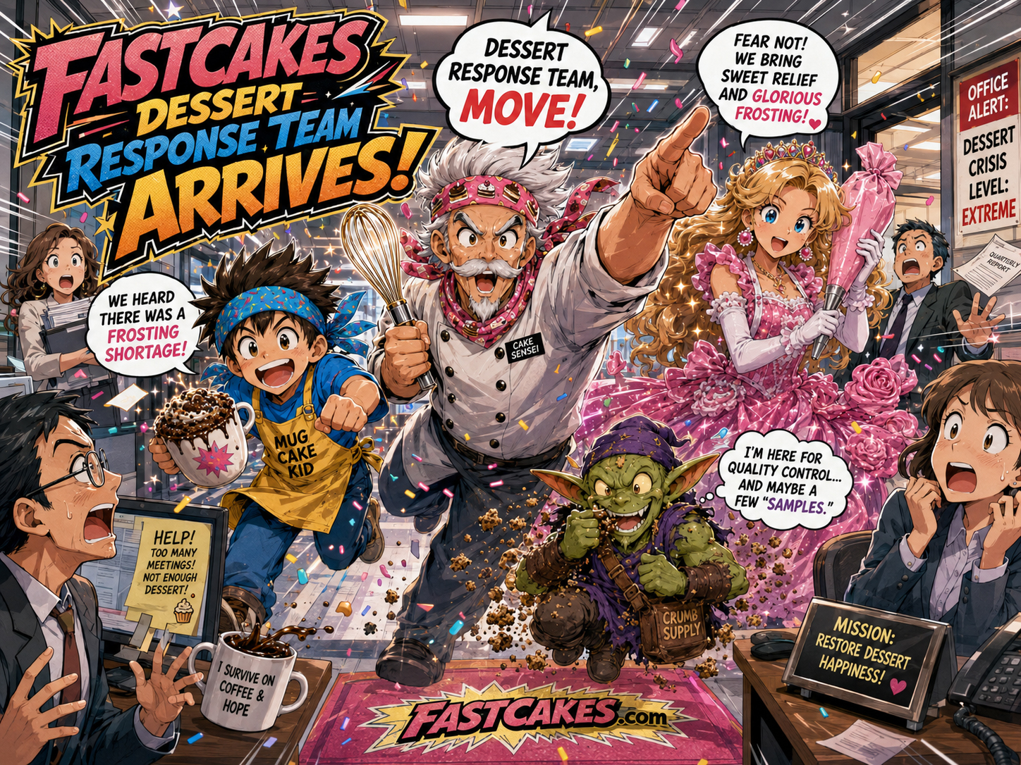 The FastCakes Dessert Response Team arriving to save cake emergencies