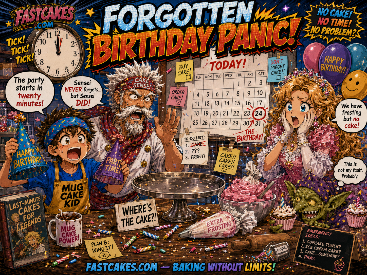 Forgotten birthday panic requiring emergency cake rescue
