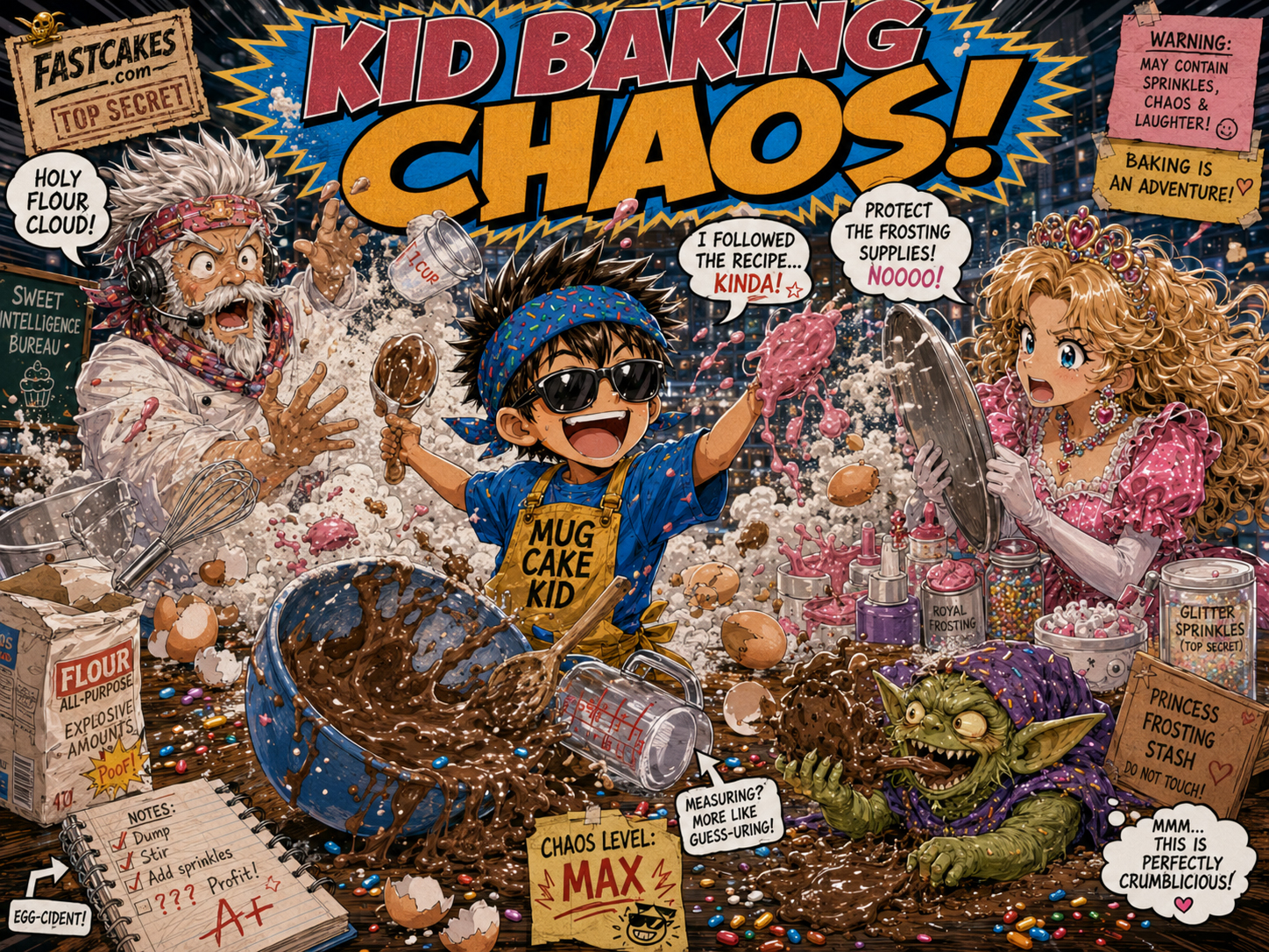 Kid baking chaos in the kitchen
