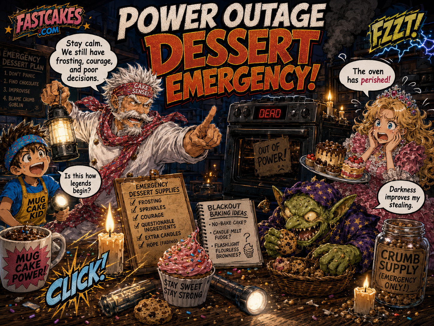 Power outage dessert emergency representing electrical and food safety